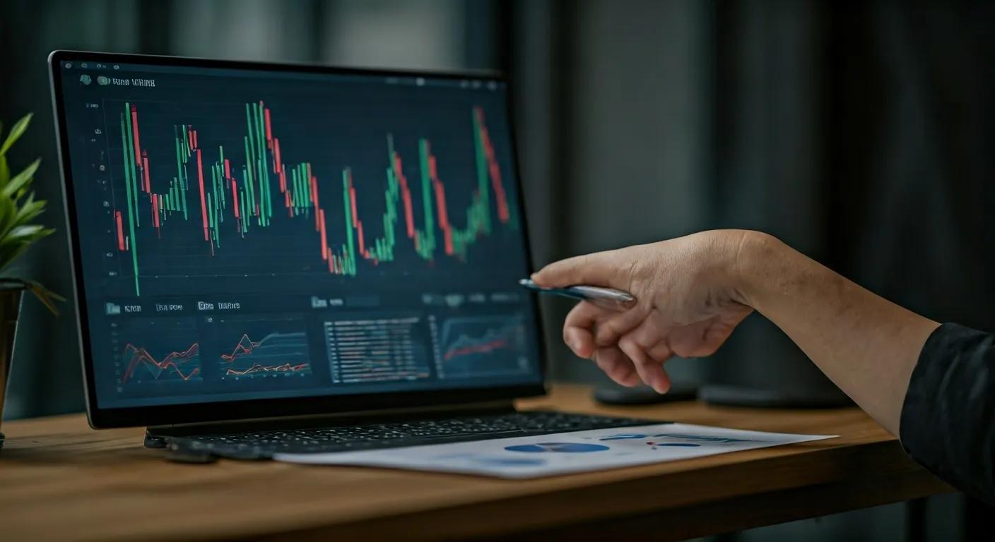 a sleek, modern office environment showcases a focused entrepreneur analyzing financial charts and progress reports on a large digital screen, embodying the theme of strategic planning for passive income success.