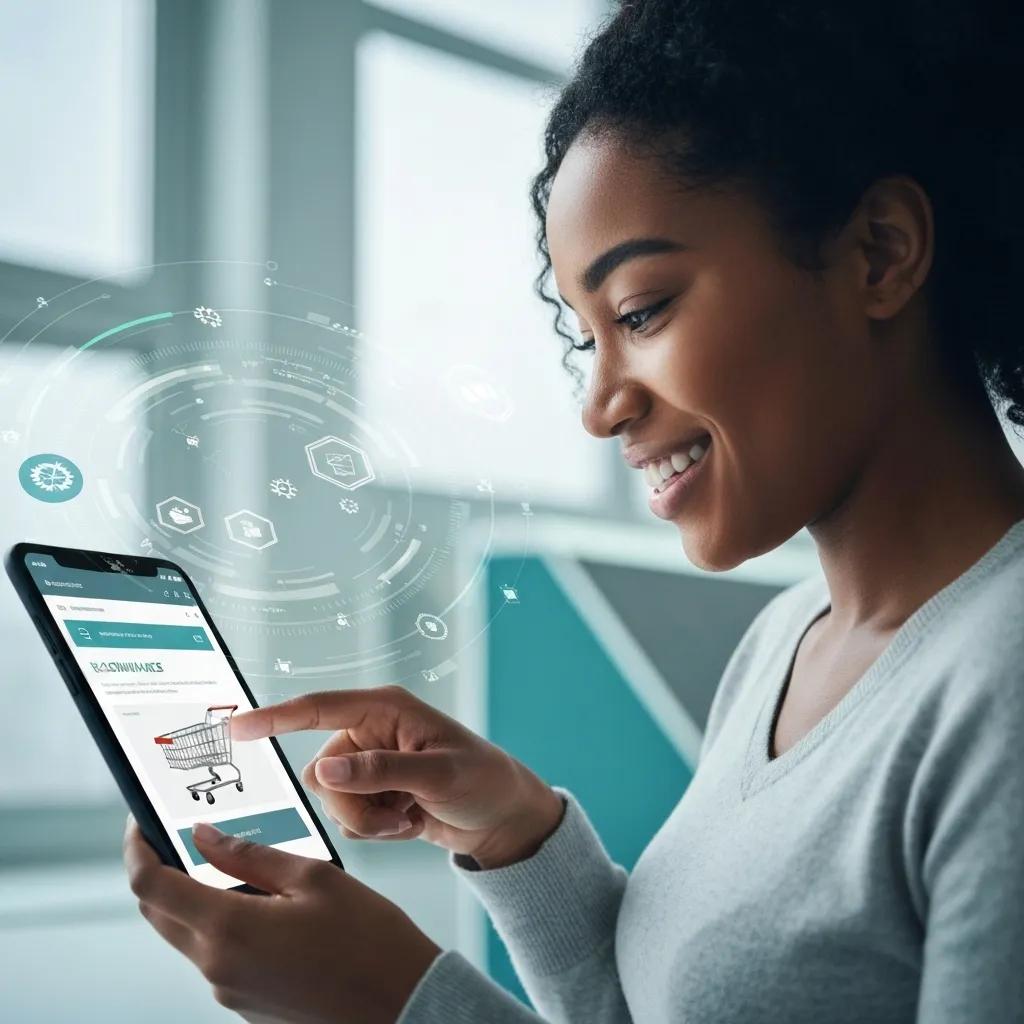 Person using a tablet to interact with an e-commerce website, illustrating automated e-commerce models