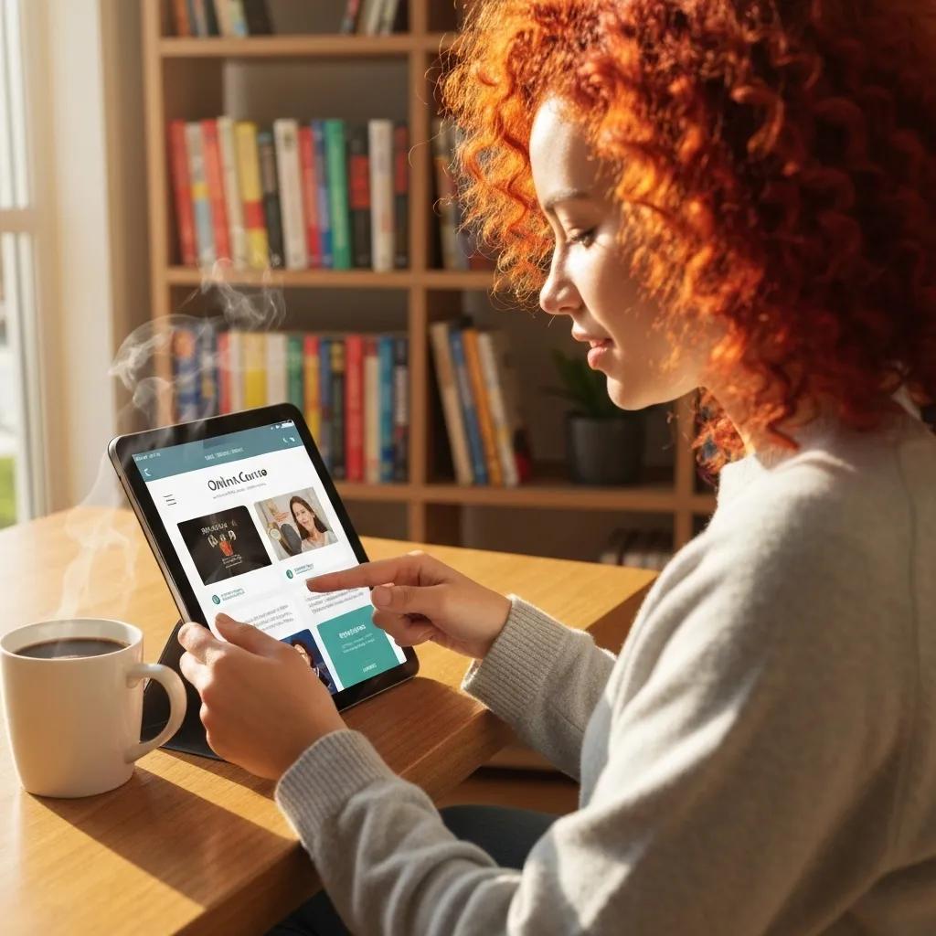 Person using a digital tablet to access an online course, highlighting digital products and recurring revenue