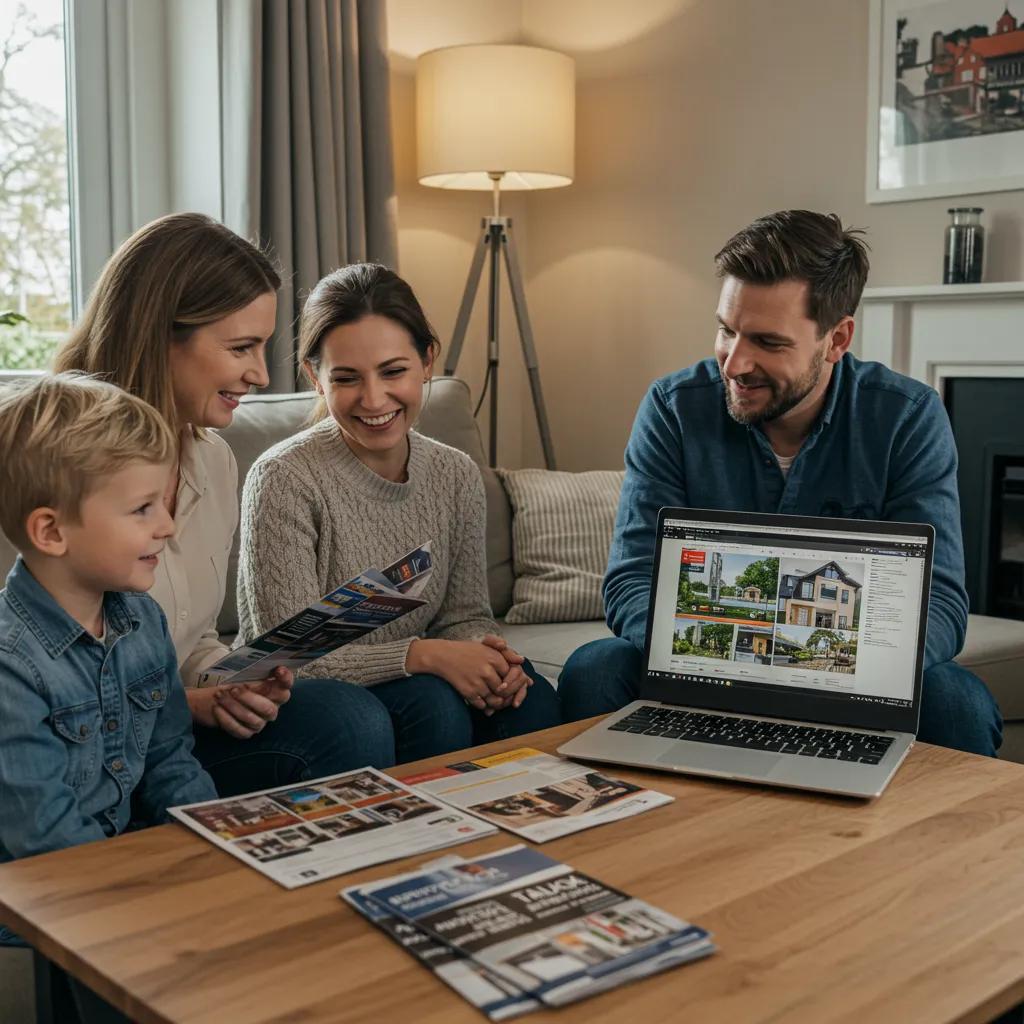 Family discussing real estate investments in a cozy living room